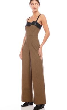 Fifteen Twenty Paloma Jumpsuit NWOT Houndstooth Faux Leather Trim Size 6